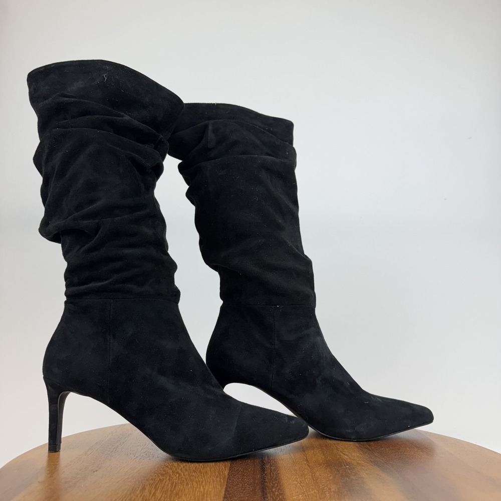 New Womens Dune London Slouch Black Suede‎ Kitten Heel Pointed Toe Boots Size 38